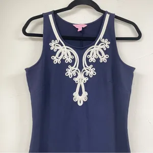 Lilly Pulitzer Navy Blue Cheryln Soft Shift Mini Dress Womens M Preppy Classic thumbnail 3