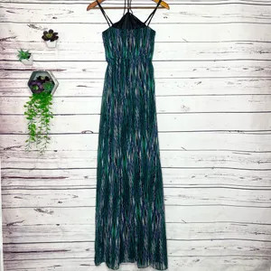 Gianni Bini Green & Blue Rhinestone Embellished Halter Top Maxi Dress Size 0 XS thumbnail 6