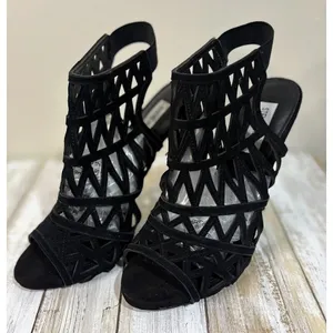 Steve‎ Madden Bratt Cage Sandal Womens 9 Black Excellent Suede Cutout Stiletto thumbnail 1