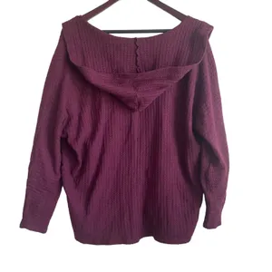 American Eagle Women Cardigan XS Burgundy Hooded Waffle Knit‎ Lounge Cozy Layer thumbnail 2
