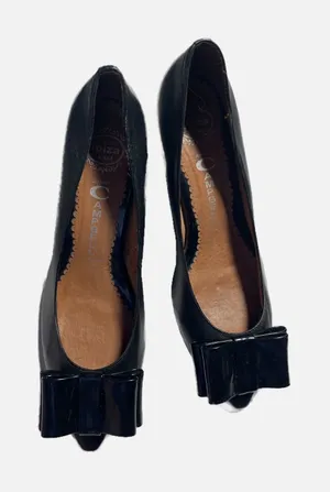 Jeffrey Campbell Pumps Womens 8.5 Black Leather Bow Kitten Heel Ibiza Last Dress thumbnail 1