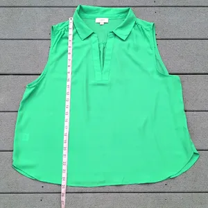 Loft Sleeveless V-Neck Blouse | Loft Sleeveless Collared Shirt | Green Loft Top thumbnail 9