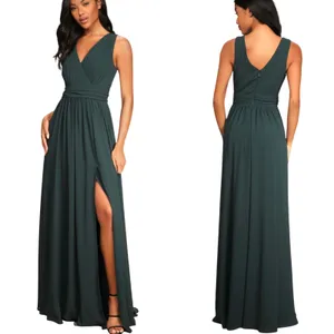 Lulus Thoughts of Hue Emerald Green Surplice Maxi Dress size Large NWT thumbnail 2