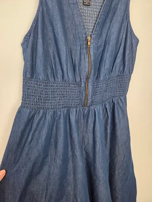 Step In Style Blue Denim Maxi Dress Culottes Wide Leg Smocked Plus Size 2X thumbnail 5