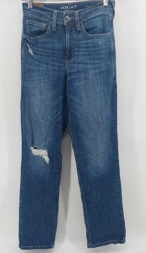 Ariat Women's Distressed Ultra High Rise Straight Leg Jeans - Dark Blue Sz 26R thumbnail 1