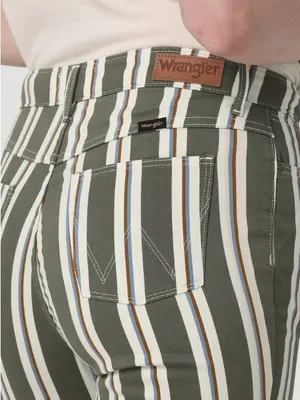 Wrangler NWT Fierce Moss Green Striped Flare Western Cowgirl‎ Boho Pants thumbnail 2