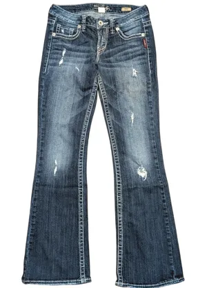 Silver Jeans Lola‎ Flare 27 x 33 Faded Wash Ripped Distressed Denim Studded thumbnail 1