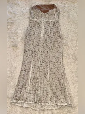 NEW ELLIATT Cali Strapless Lace Midi ivory gold Dress Sz XS thumbnail 8
