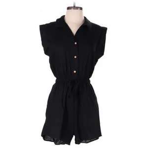 Baltic Born Black Toni Romper Button Front Linen Blend Small Minimalist Coastal thumbnail 3