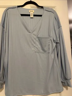 Sky Blue Ribbed Oversized‎ Top thumbnail 2