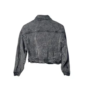 Windsor Women Small Acid Wash Denim‎ Gray Jacket Grunge Punk Biker Distressed thumbnail 3