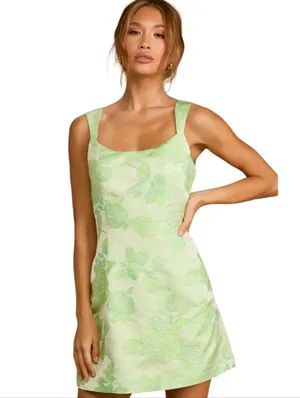 Lulus Brighter Side Mint Green Floral Satin Jacquard Mini Dress Size XL NY Jets thumbnail 11