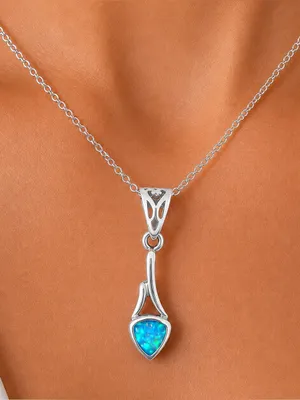 Opal Pendant Sterling Silver 925 w/ Sterling Plate Chain thumbnail 1