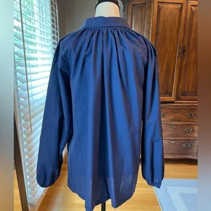 MISSLOOK Navy Blue Collared Peasant Blouse Red Buttons Pullover Blousy Size L Size L thumbnail 3