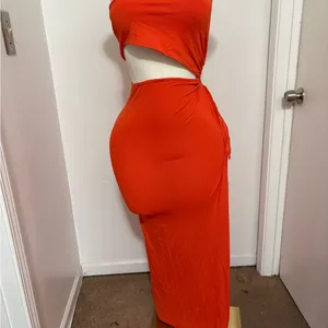 Sculpted High-Low Cutout Maxi Dress in Vibrant Red NWOT Medium thumbnail 3