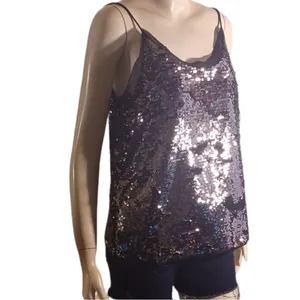 WDNY Cami Sequin Party Top Spaghetti Straps V Neck Size M Metallic NWT thumbnail 3