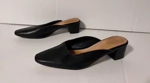 Mi.iM black leather slide mules block heel shoe fits size 9 thumbnail 2