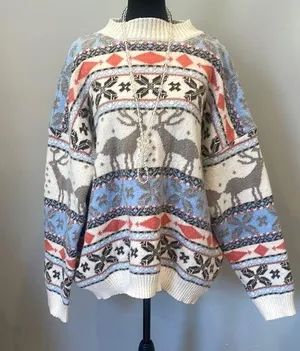 Cozy Reindeer Pattern Sweater super oversized fit unisex design thumbnail 1