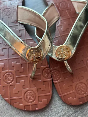 Tory Burch Thora Sandal Flip Flops Gold 9 Metallic Glitter thumbnail 6