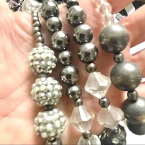 Long double strand grey and clear beaded statement necklace thumbnail 3