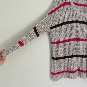 Free People Complete in Stripes Slouchy Oversized Sweater Grey Pink Brown XS thumbnail 8