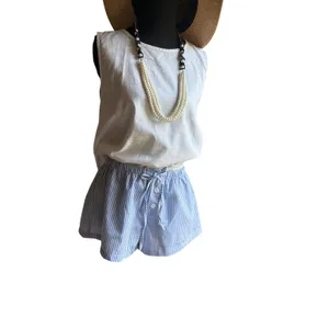 White Linen Blend Sleeveless Tank Top Wooden Button Back High Low Hem Size Large thumbnail 2