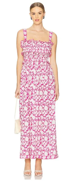 Saylor Denise Tiered Pink Floral Maxi Womens Dress Small thumbnail 1