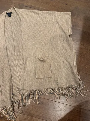 Steve Madden Open Front Ribbed Knit Poncho Beige One Size - C19-108 thumbnail 4