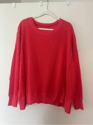 American Eagle AE Big Hug Waffle Sweatshirt salmon orange sweater M thumbnail 3