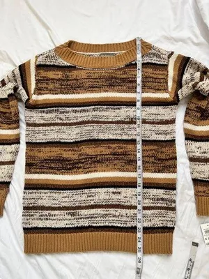 Style & Co. Striped Crewneck Sweater in Mustard, Brown & Cream size XS thumbnail 10