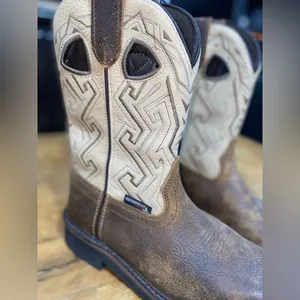 Ariat Wolverine size 5.5 Brown and tan leather cowboy work boots with steel toe thumbnail 2