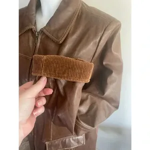 Vintage Women's Wilson's‎ Leather Jacket Coat XL Brown Corduroy Cuffs Excellent! thumbnail 2