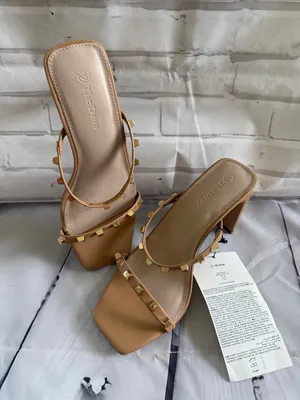 The Drop Avery Women’s Studded Block Heel Sandals in Dow Tan thumbnail 1