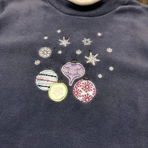Cozy Blue Christmas Ornament Fleece Sweatshirt Mock Neck Holiday Top Medium thumbnail 4