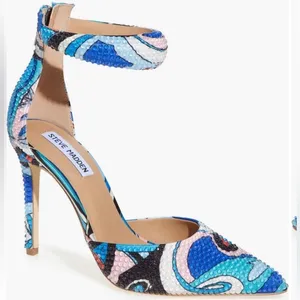 STEVE MADDEN ELE PUFF ANKLE STRAP PUMPS BLUE MULTI SIZE 8.5 nwb thumbnail 1