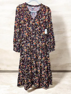 🌸OLD NAVY Floral Tiered Ditsy Midi Swing Dress Boho Size M thumbnail 2