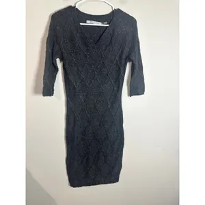 Marc New York Andrew Marc Gray Angora Blend Diamond Cable Knit‎ Sweater Dress S thumbnail 2