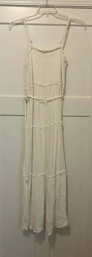 Juniors Size XL White Maxi Dress with Crochet Detail Bride Beach Sundress Thin thumbnail 1