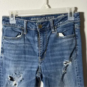 American Eagle Outfitters Women's Hi-Rise Jegging‎ Blue Distressed Jeans size 4 thumbnail 4