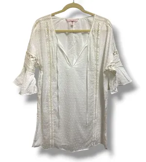 Victoria's Secret White Cotton Swiss Dot Boho Tunic Bell Sleeve Beach‎ Coverup M thumbnail 1