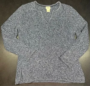 L.L. Bean Women’s Size M Heavy Knit Tunic Top Split Neck Sweater Blue Pullover thumbnail 1