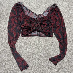 Liberty Love Dragon Print Ruched Long Sleeve Crop Top thumbnail 1