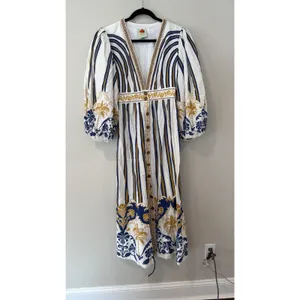 FARM Rio Pineapple Deco Maxi Dress Puff Sleeve Size Medium thumbnail 5