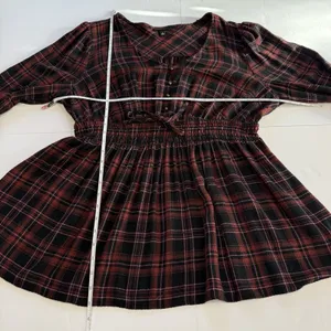 Torrid Plaid Babydoll Flannel Crinkle Gauze‎ Smocked Tie Waist Top Size 1X thumbnail 10