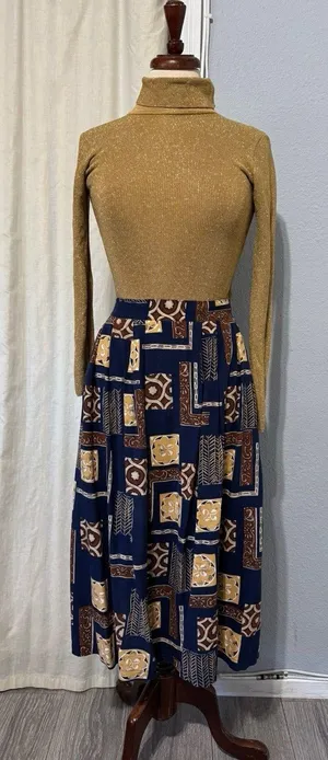 Sag Harbor 1/2 Elastic Waist Boho Midi Skirt Geometric Print Peasant Indie Large thumbnail 1