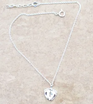 Sterling Silver 925 Feet Heart Charm Anklet Ankle thumbnail 1
