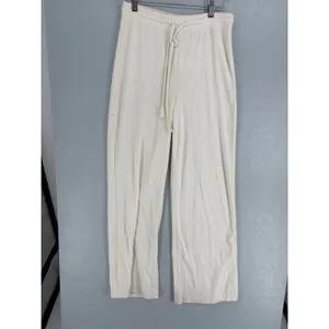 H&M Womens Lounge Pants Cream Waffle Knit Wide Leg Small thumbnail 2