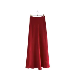 Vintage Cache Red Satin Maxi Skirt Size XS Bias Cut 90s CBK Minimalist Long Slip thumbnail 2