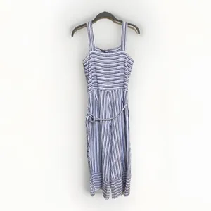 Beach Lunch Lounge Blue White Stripe Linen Blend Cropped Jumpsuit S‎ thumbnail 4