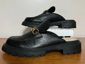 Women's Lulus Ranae Black Slide On Loafers Black Gold‎ Horsebit Hardware Size 10 thumbnail 1